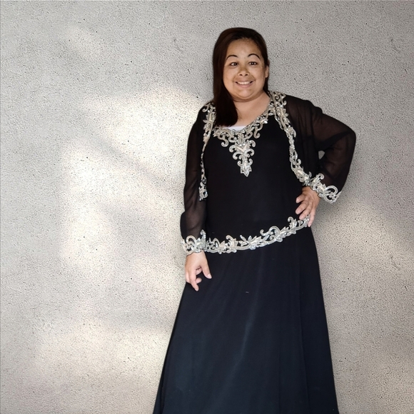 J KARA NEW YORK Black Dress with Gold Accents Women's Size 14 With Jacket NWOT - Picture 9 of 16